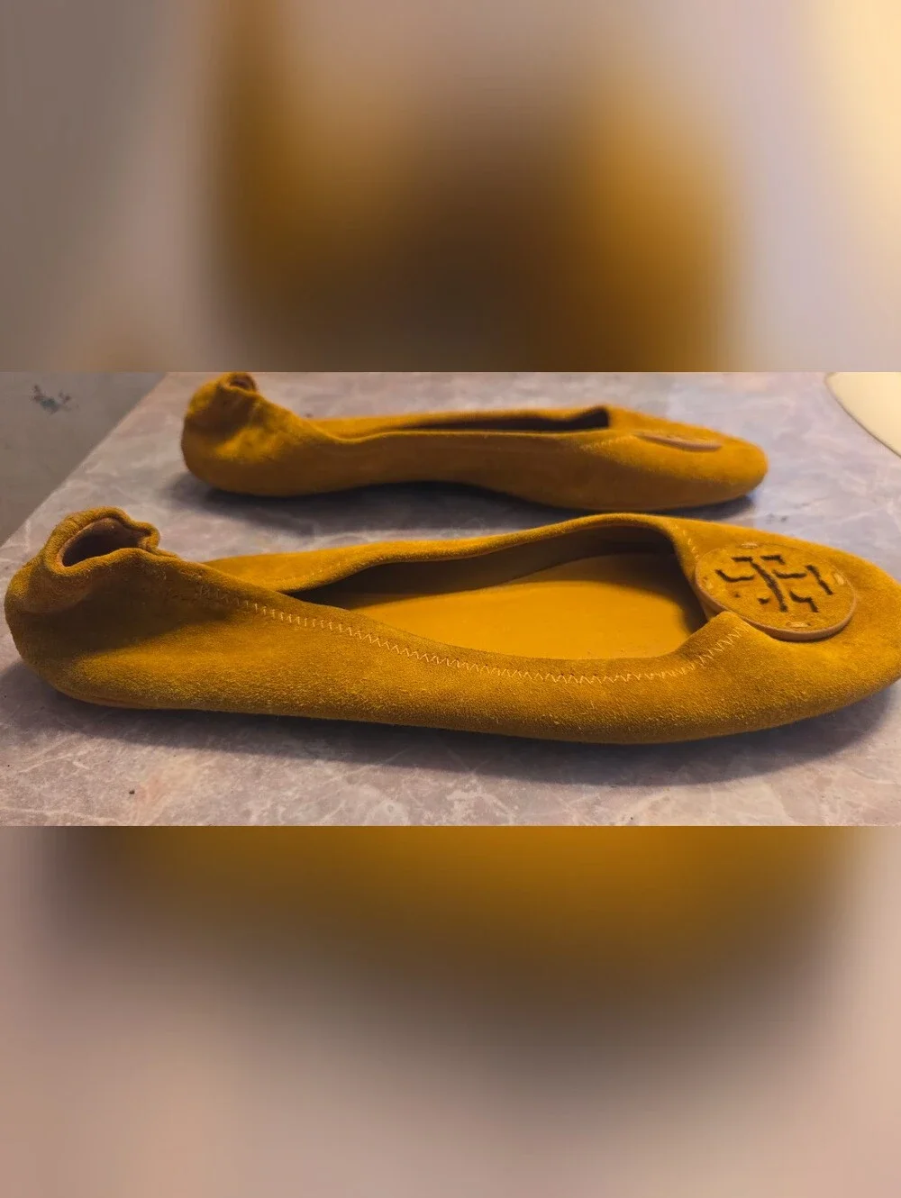 Tory Burch Mustard Suede Ballet Flats
